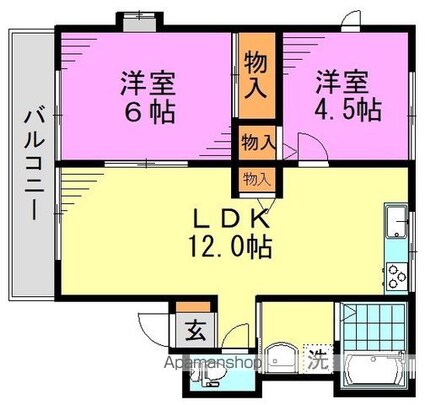 東京都杉並区松ノ木３丁目[2LDK/50.08m2]の間取図