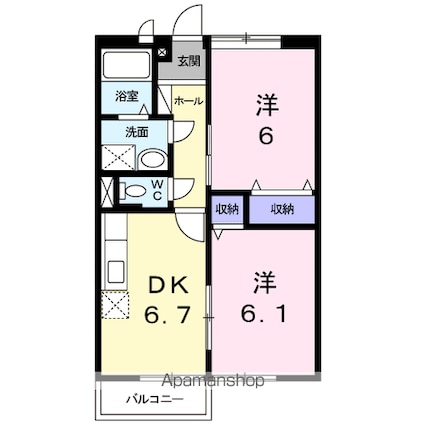 山梨県中巨摩郡昭和町西条[2DK/47.23m2]の間取図