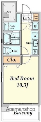 ＡＸＩＳ　若松町[1K/36.39m2]の間取図