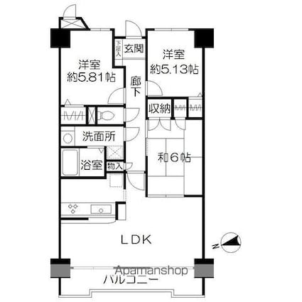 プロスペール桜城Ⅱ[3LDK/72.66m2]の間取図