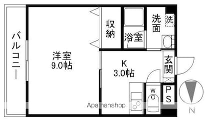キャッスル三島[1K/31m2]の間取図