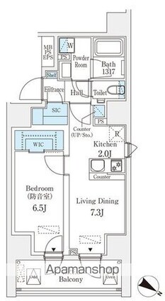 フィシオ飯田橋[1LDK/41.32m2]の間取図