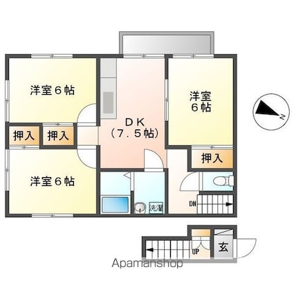 ルーミー牛久３８番館[3DK/65.62m2]の間取図