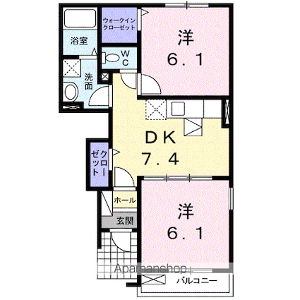 エルヴェ・クレール[2DK/44.7m2]の間取図