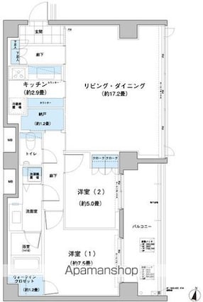 ガーデニエール砧レジデンス[2LDK/77.79m2]の間取図