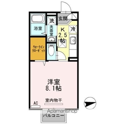 Ｄーｒｏｏｍ小松島[1K/26.93m2]の間取図