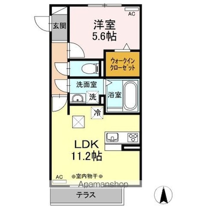 カーサ・ディ・ピーノ[1LDK/42m2]の間取図