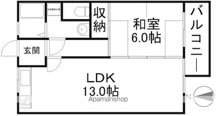 滋賀県大津市北大路２丁目[1LDK/43.74m2]の間取図