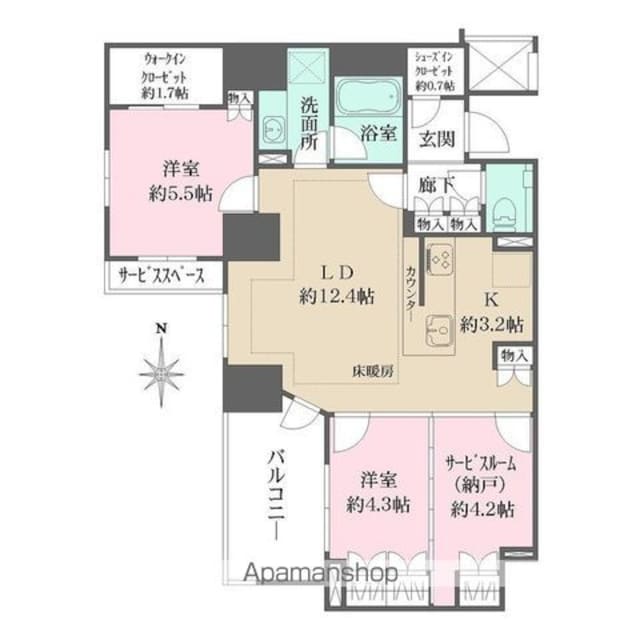 ザ・パークハウス三鷹レジデンス[2SLDK/69.35m2]の間取図
