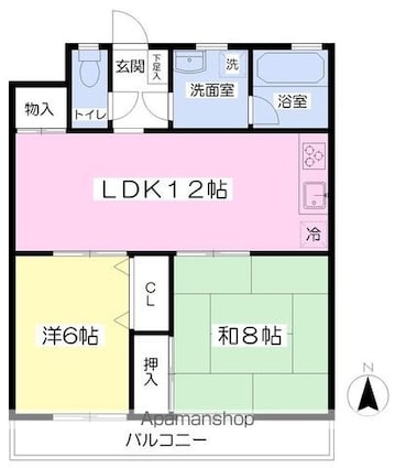 サンハイツ宮前[2LDK/56.8m2]の間取図