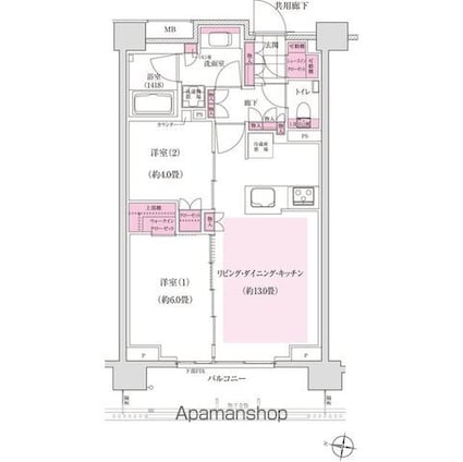 ディームス東陽町[2LDK/54.64m2]の間取図