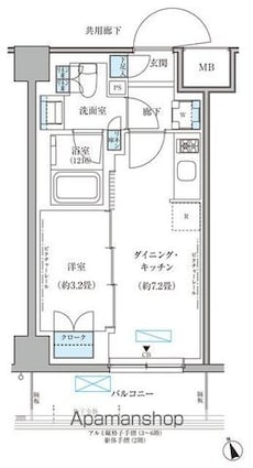 パークアクシス文京本郷[1DK/28.46m2]の間取図