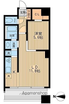 ドゥーエ清澄白河[1LDK/46.05m2]の間取図