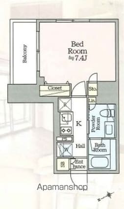アイルグランディール池袋[1K/25.53m2]の間取図