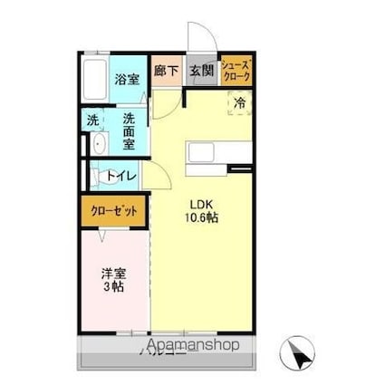 シンシア千波　Ｃ[1LDK/33.38m2]の間取図