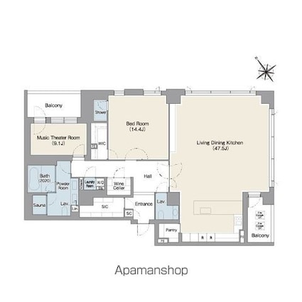 プレステージレジデンス白金台[2LDK/175.3m2]の間取図
