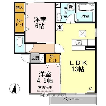 アクイーユ平成台[2LDK/55.44m2]の間取図