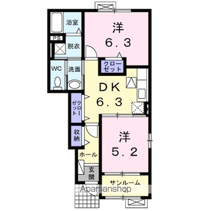 クロスロード　沢　ｄｅｕｘ[2DK/48.7m2]の間取図