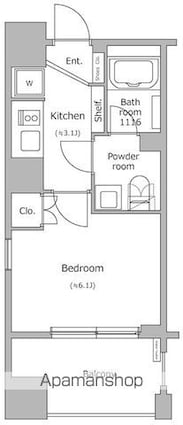 レジディア市ヶ谷[1K/21.42m2]の間取図