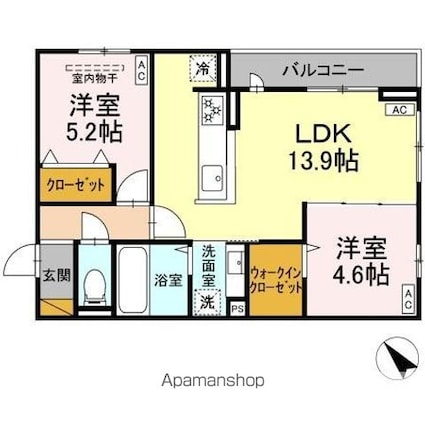 ＤーＲＯＯＭ都賀２丁目ＩＩーＢ棟[2LDK/54.48m2]の間取図