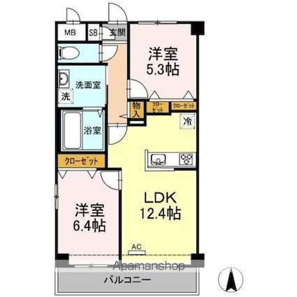 フローラル・コートⅡ[2LDK/57.54m2]の間取図