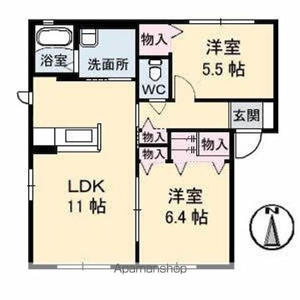 香川県高松市檀紙町[2LDK/54.07m2]の間取図