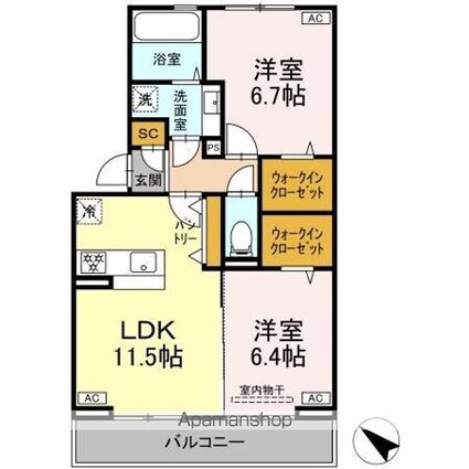 シャイングレイス[2LDK/58.07m2]の間取図