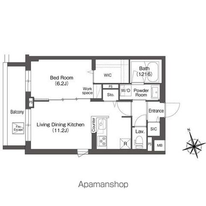 東京都中野区南台５丁目[1LDK/42.97m2]の間取図