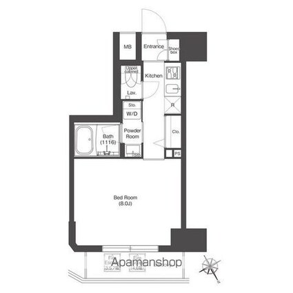 コンフォリア門前仲町サウス[1K/25.5m2]の間取図