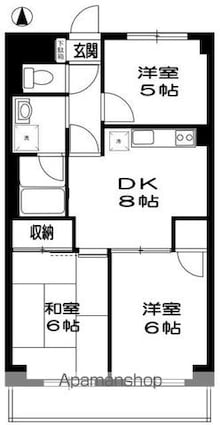 エレガンス三鷹[3DK/52.8m2]の間取図
