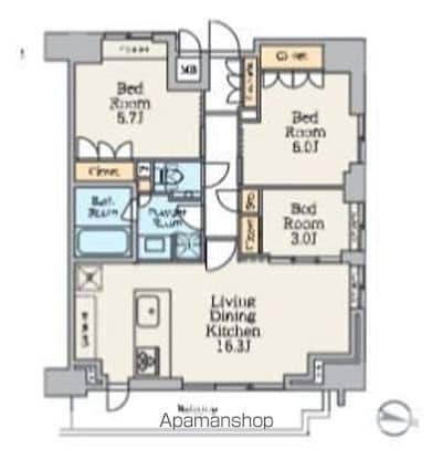 クレストコート池上[3LDK/67.77m2]の間取図
