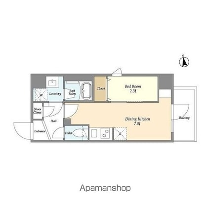 グランカーサ上野松が谷[1DK/25.33m2]の間取図