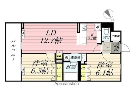 コートデルトゥール昭島[2LDK/60.56m2]の間取図