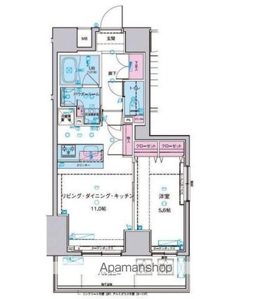 ジェノヴィア浅草Ⅱスカイガーデン[1LDK/43.72m2]の間取図