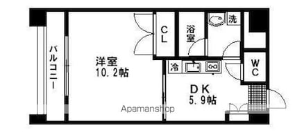 ウエストパーク支倉[1DK/37.72m2]の間取図