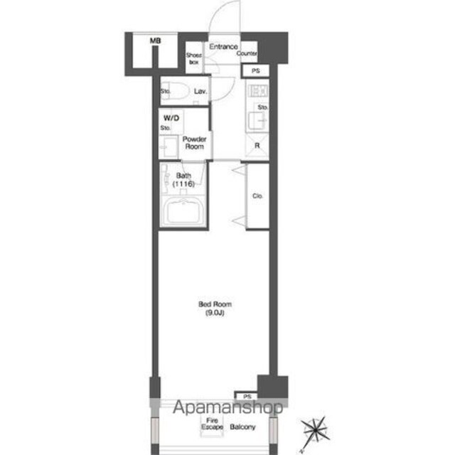 ディームス目黒行人坂[1K/27.47m2]の間取図