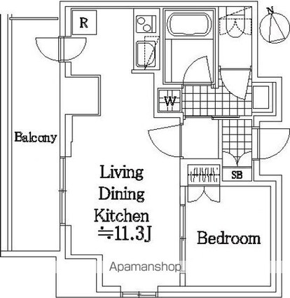 スカイグランデ汐留[1LDK/37.39m2]の間取図