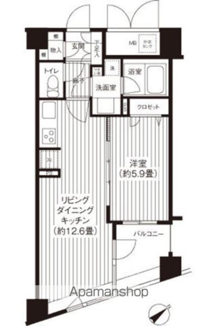 コスモリード新宿余丁町[1LDK/42.82m2]の間取図