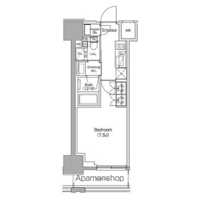 ザ・パークハビオ新御徒町[1K/25.12m2]の間取図