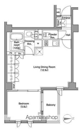 コートレアル三田綱町[1LDK/44.88m2]の間取図