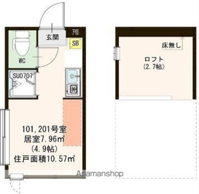 東京都杉並区下高井戸２丁目[1R/10.57m2]の間取図