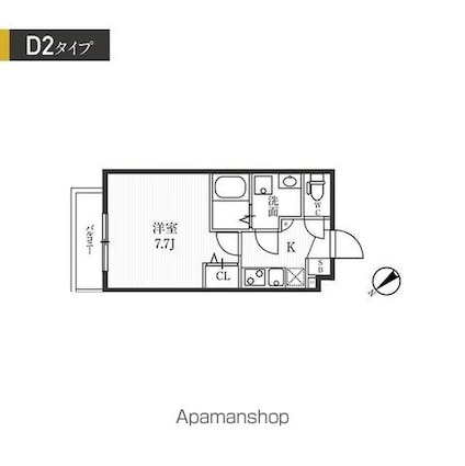 新宿夏目坂コート[1K/25.35m2]の間取図