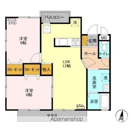 グランテラス　ウエスト[2LDK/57.5m2]の間取図