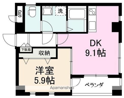 ボナールＫ[1DK/38.63m2]の間取図