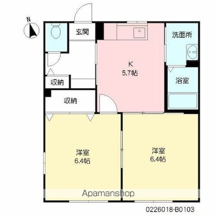 プランドール　Ｂ棟[2K/42.36m2]の間取図