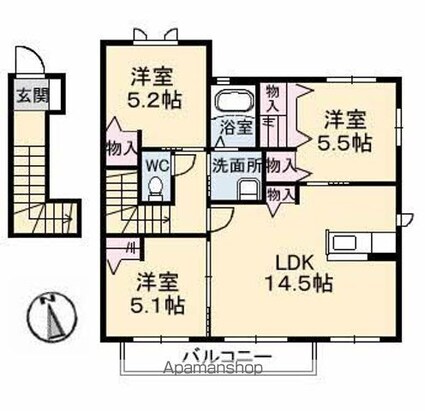 グランマスト郷　Ｄ棟[3LDK/73.72m2]の間取図