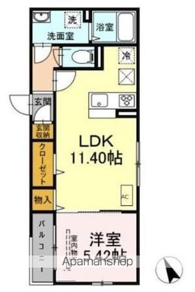 ドゥ　フルール[1LDK/41.15m2]の間取図