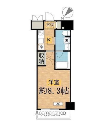 東京都八王子市明神町１丁目[1K/25.59m2]の間取図