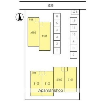 ウィルコート伏石Ａ・Ｂ[2LDK/73.99m2]の配置図