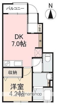 ＨＹＯーＤＯＲＵ木太町Ａ・Ｂ[1DK/33.87m2]の間取図